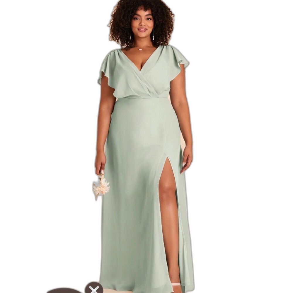 Plus 2XL Birdy Grey Chiffon Sage Draped Violet Dress